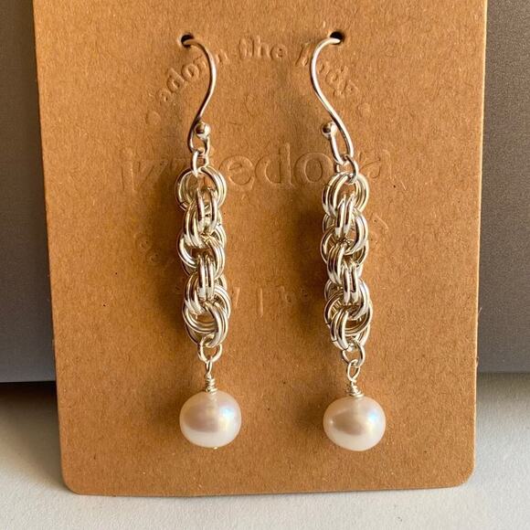 Hand Crafted Jewelry - Double Spiral Freshwater Pearl Sterling Silver Earring